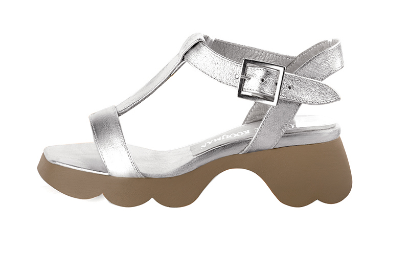 Light silver women's fully open sandals, with an instep strap.. Profile view - Florence KOOIJMAN